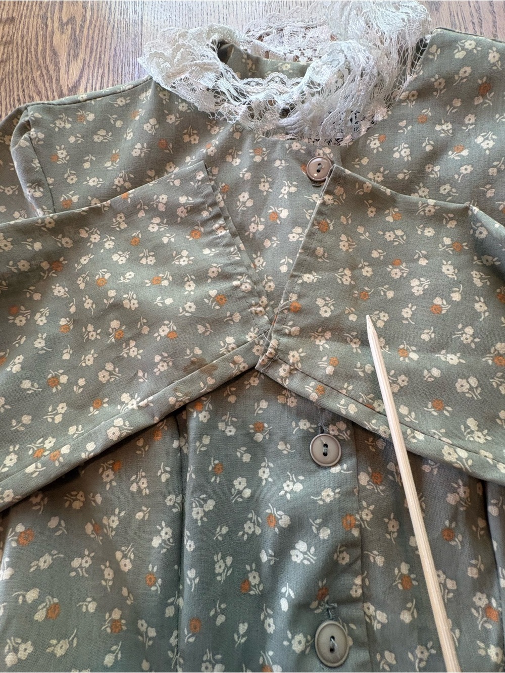 Seneca Vintage Mid Century Style Sage Floral Prairie Tea Dress S/M ? Bustle Back - Picture 10 of 12